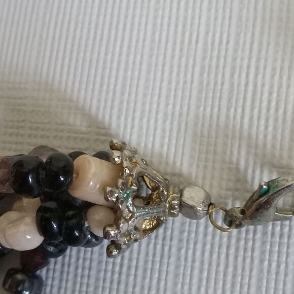 Black & Brown Assorted Beads Adjustable Multi-Strand Layered Statement Necklace - Picture 9 of 12